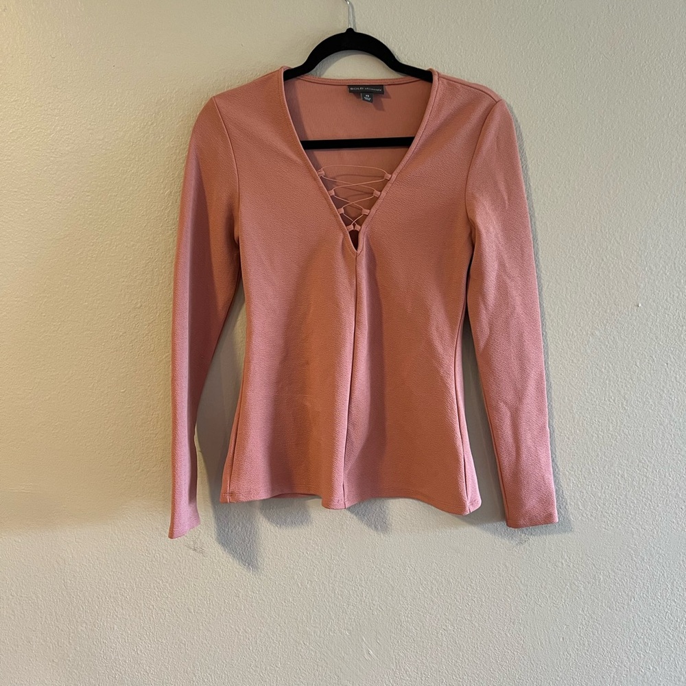 BOLD elements Pink Long Sleeve Tie Front Blouse